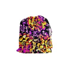 Purple Yellow Flower Plant Drawstring Pouches (Medium) 