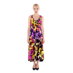 Purple Yellow Flower Plant Sleeveless Maxi Dress