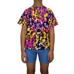 Purple Yellow Flower Plant Kids  Short Sleeve Swimwear