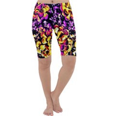 Purple Yellow Flower Plant Cropped Leggings 