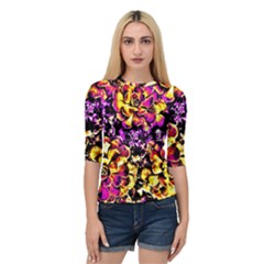 Purple Yellow Flower Plant Quarter Sleeve Tee