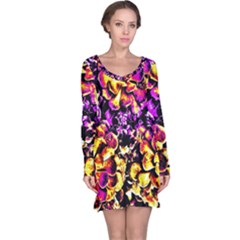 Purple Yellow Flower Plant Long Sleeve Nightdress