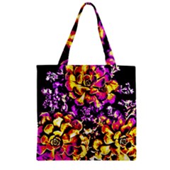 Purple Yellow Flower Plant Zipper Grocery Tote Bag