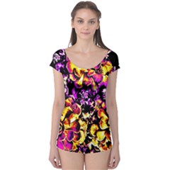 Purple Yellow Flower Plant Boyleg Leotard 