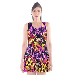 Purple Yellow Flower Plant Scoop Neck Skater Dress