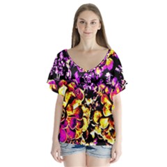 Purple Yellow Flower Plant Flutter Sleeve Top