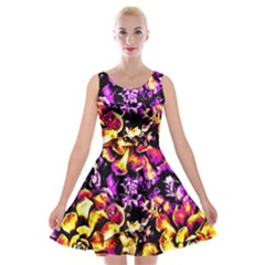 Purple Yellow Flower Plant Velvet Skater Dress