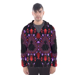 Fractal Red Violet Symmetric Spheres On Black Hooded Wind Breaker (Men)