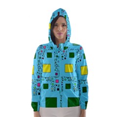 Squares On A Blue Background            Hooded Wind Breaker (women) by LalyLauraFLM