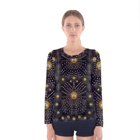 Lace Of Pearls In The Earth Galaxy Pop Art Women s Long Sleeve Tee by pepitasart