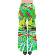 Colorful Painting On A Green Background        Women s Chic Palazzo Pants by LalyLauraFLM