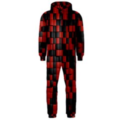 Black Red Tiles Checkerboard Hooded Jumpsuit (Men) 