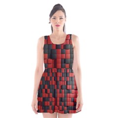 Black Red Tiles Checkerboard Scoop Neck Skater Dress