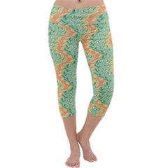 Emerald And Salmon Pattern Capri Yoga Leggings by linceazul