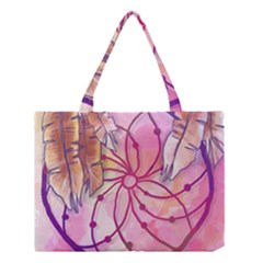 Watercolor Cute Dreamcatcher With Feathers Background Medium Tote Bag