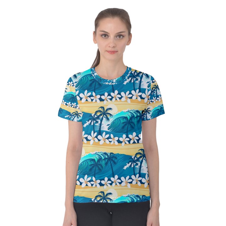 Tropical Surfing Palm Tree Women s Cotton Tee