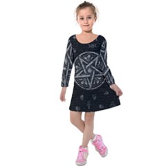 Witchcraft Symbols  Kids  Long Sleeve Velvet Dress by Valentinaart
