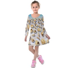 Shell Pattern Kids  Long Sleeve Velvet Dress by Valentinaart
