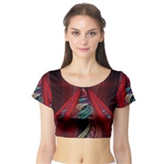 Artistic Blue Gold Red Short Sleeve Crop Top (tight Fit)