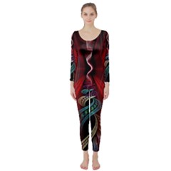 Artistic Blue Gold Red Long Sleeve Catsuit by Mariart