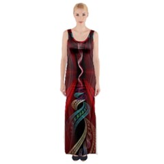 Artistic Blue Gold Red Maxi Thigh Split Dress