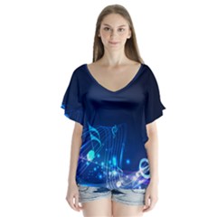 Abstract Musical Notes Purple Blue Flutter Sleeve Top by Mariart