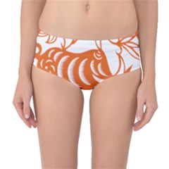 Chinese Zodiac Cow Star Orange Mid-waist Bikini Bottoms by Mariart