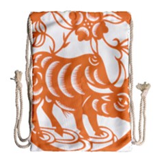 Chinese Zodiac Cow Star Orange Drawstring Bag (large) by Mariart