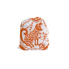 Chinese Zodiac Dog Star Orange Drawstring Pouches (small)  by Mariart