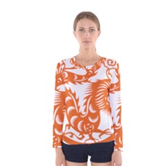 Chinese Zodiac Dragon Star Orange Women s Long Sleeve Tee