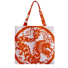Chinese Zodiac Dragon Star Orange Zipper Grocery Tote Bag