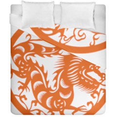 Chinese Zodiac Dragon Star Orange Duvet Cover Double Side (California King Size)