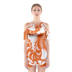 Chinese Zodiac Dragon Star Orange Shoulder Cutout One Piece