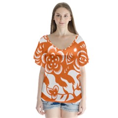 Chinese Zodiac Horoscope Pig Star Orange Flutter Sleeve Top by Mariart