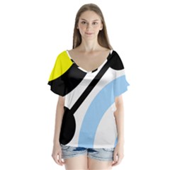 Circle Line Chevron Wave Black Blue Yellow Gray White Flutter Sleeve Top by Mariart