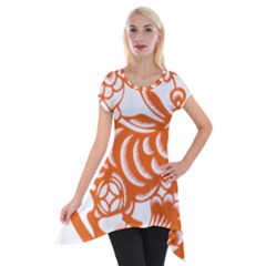 Chinese Zodiac Horoscope Rabbit Star Orange Short Sleeve Side Drop Tunic by Mariart