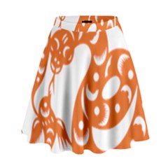 Chinese Zodiac Horoscope Snake Star Orange High Waist Skirt by Mariart