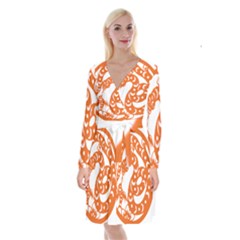 Chinese Zodiac Horoscope Snake Star Orange Long Sleeve Velvet Front Wrap Dress by Mariart