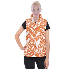 Chinese Zodiac Horoscope Snake Star Orange Women s Button Up Puffer Vest by Mariart