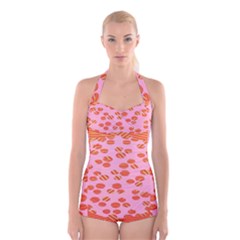 Distance Absence Sea Holes Polka Dot Line Circle Orange Chevron Wave Boyleg Halter Swimsuit 