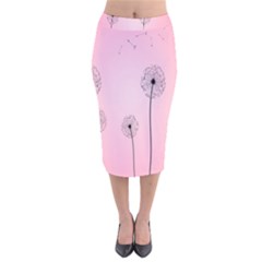 Flower Back Pink Sun Fly Velvet Midi Pencil Skirt