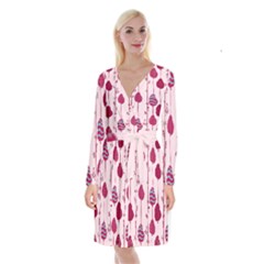 Flower Floral Mpink Frame Long Sleeve Velvet Front Wrap Dress