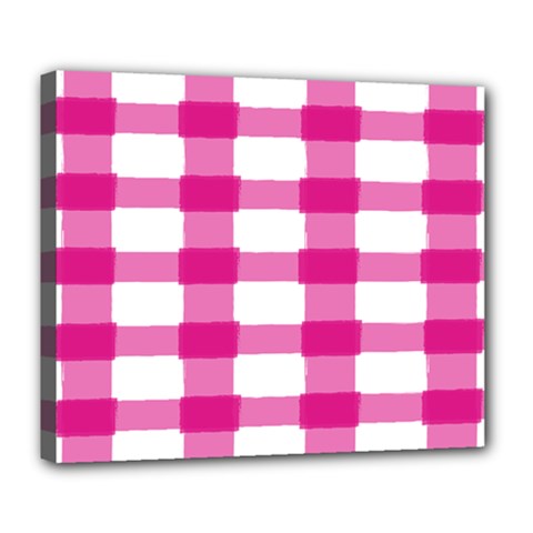 Hot Pink Brush Stroke Plaid Tech White Deluxe Canvas 24  X 20  