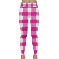 Hot Pink Brush Stroke Plaid Tech White Classic Yoga Leggings