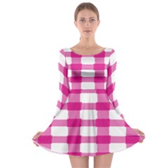 Hot Pink Brush Stroke Plaid Tech White Long Sleeve Skater Dress by Mariart