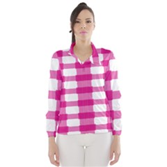 Hot Pink Brush Stroke Plaid Tech White Wind Breaker (women) by Mariart