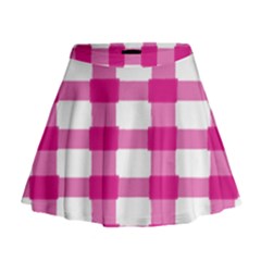 Hot Pink Brush Stroke Plaid Tech White Mini Flare Skirt by Mariart