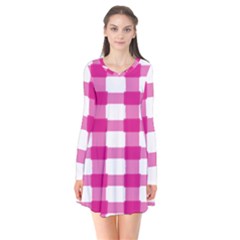Hot Pink Brush Stroke Plaid Tech White Flare Dress by Mariart
