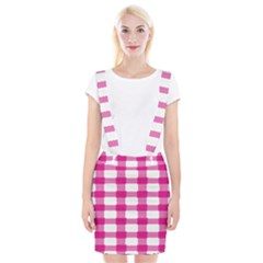 Hot Pink Brush Stroke Plaid Tech White Braces Suspender Skirt by Mariart