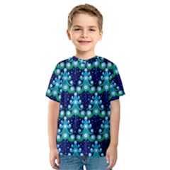 Christmas Tree Snow Green Blue Kids  Sport Mesh Tee